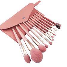12 pieces of pink makeup brush set