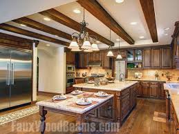 faux sandblasted beam kitchen ceiling