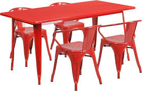 Red Metal Rectangular Table Set