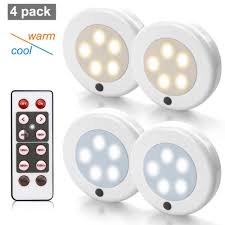 Focondot Puck Light Wireless Under Cabinet Light With Remote Control Brightness Adjustable And Two Switchable Different Color For Kitchen 4 Pack Motion Sensor Lights