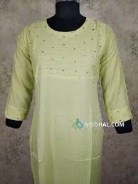 Printed Green Liquid Fabric Kurti With Thread And Foil