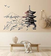 Vinyl Wall Decal Asian Pagoda Mountain
