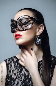beautiful woman with black lace mask