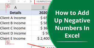 how to add up negative numbers in excel