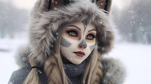 a woman with a wolf face paint and a hood