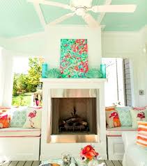 beachy porch living room idea in aqua