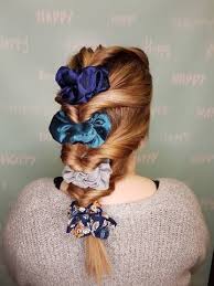 After tying your hair in a loose half pony pull the hair up and under the ponytail. 13 Scrunchie Hairstyles With Our Kb Scrunchies Chatters Hair Salon