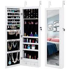 white mirror jewelry cabinet