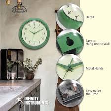 Infinity Instruments 10940gr 15 Retro Round Green Wall Clock 15 In