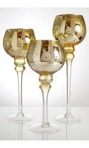 Mercury Glass Candle Holder Gold Set