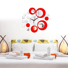 3d Crystal Mirror Wall Clock Red