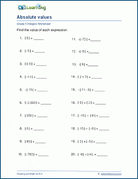 Absolute Values Of Integers Worksheets