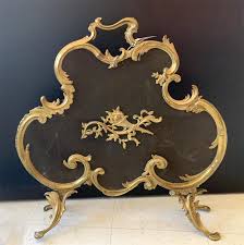 Antique Baroque Brass Fireplace Screen
