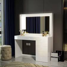boahaus selene modern vanity table led lights strip white finish for bedroom