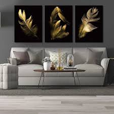 Flowers Abstract Black Gold 3pc Panels