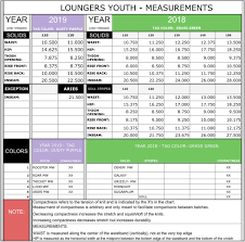 Size Chart Youth Yooki Loungers