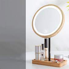 tabletop led makeup mirror bamboo