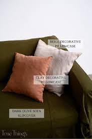 Dark Olive Linen Sofa Slipcover Couch