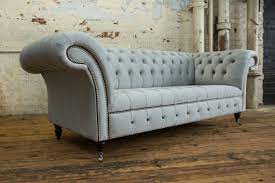 Grey Velvet Fabric Chesterfield Sofa