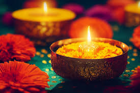 diwali diya background with flowers design