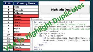 vba to highlight duplicates in excel