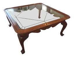 Reclaimed russian oak plinth rectangular coffee table. Ethan Allen Canterbury Oak Glass Coffee Table Chairish