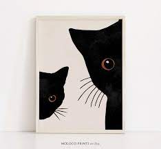 Abstract Boho Black Cats Print