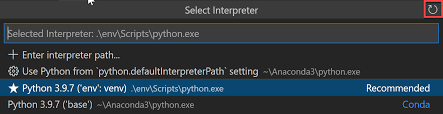 python environments in visual studio code