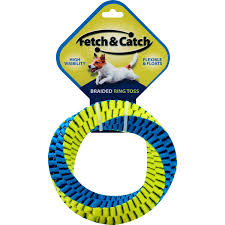 fetch catch dog toy braid ring toss