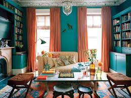 orange and turquoise living room decor