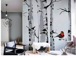 Hand Painted Grey Trees Wallpaper Wall