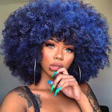 Curl your straightened hair using curling irons. Marihsantosss Rocking Her Natural Hair Spiced Up With Bold Blue Color Natural Hair Styles Curly Hair Styles Naturally Blue Natural Hair