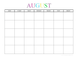 Cute Colorful Calendars To Print August Free Printable Blank