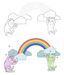 Hoe teken je een regenboog wolkje? Kattenkarakters Met Regenboog Kleurplaat Voor Kinderen 2110915 Download Free Vectors Vector Bestanden Ontwerpen Templates