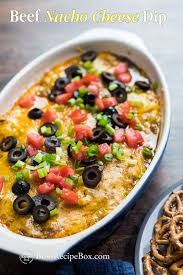 beef nacho cheese dip with cheesy beef