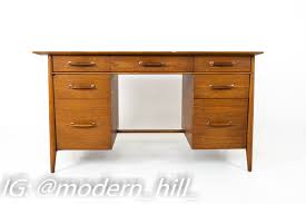 mid century walnut 1 door 5 drawer desk