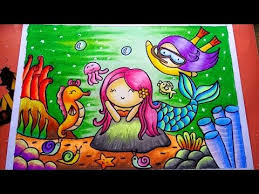 Cirebonangon buku · boneka barbie mermaid / putri duyung ada musiknya. How To Draw Mermaid Easy Cara Menggambar Putri Duyung Mewarnai Gradasi Crayon Pemandangan Laut Youtube Putri Duyung Seni Pastel Psychedelic Art