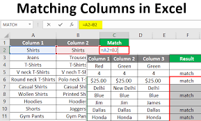 matching columns in excel how to