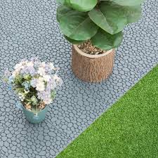Gardenised Interlocking Cobbled Stone Look Garden Pathway Tiles Decorative Floor Grass Pavers Anti Slip Mat 5 Pack