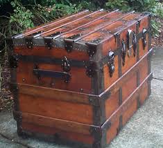 862 red antique trunks and steamer