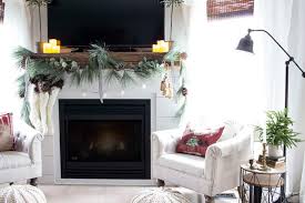 a mantel with a tv above it for
