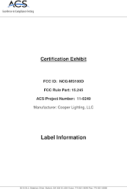 Cooper Lighting Motion Detector Ms180d Fcc Id Ncg Ms180d