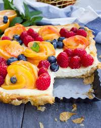 Place one sheet of phyllo dough on a baking sheet. Peach Orange Mango And Ricotta Tart With Phyllo Dough With E D Smith Fruit Pizza Sugar Cookie Recipe Fresh Fruit Cake Tart Dessert