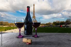 Bottle Of Red Wine At The Eiffel Tower