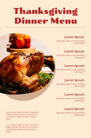 thanksgiving dinner menu menu template