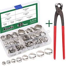 Keadic 80pcs 1 4 15 16 304 Stainless Steel Single Ear Hose Clamps Pex Pinch Clamp Assortment Kit With Ear Clamp Pincer For Securing Pipe Hoses And