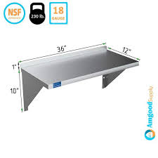 12 X 36 Stainless Steel Wall Mount Shelf Square Edge