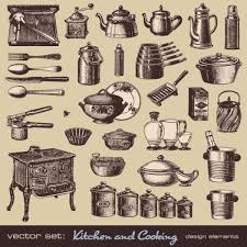 vector set of retro kitchen and cooking