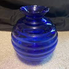 Indiana Cobalt Blue Art Glass Ringed