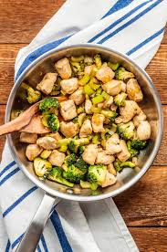 Chicken is light and mostly lean, which will keep the calorie count and the fat content of your meal on the lower end. One Skillet Chicken And Broccoli Dinner